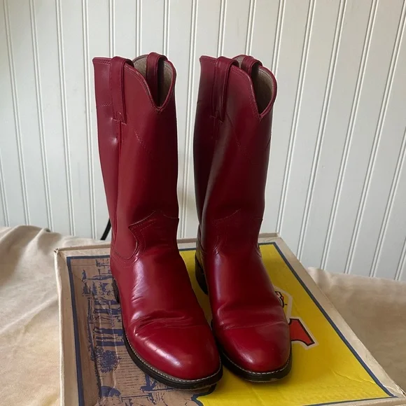 Justin Red Leather Women's Boots - Picture 1 of 7